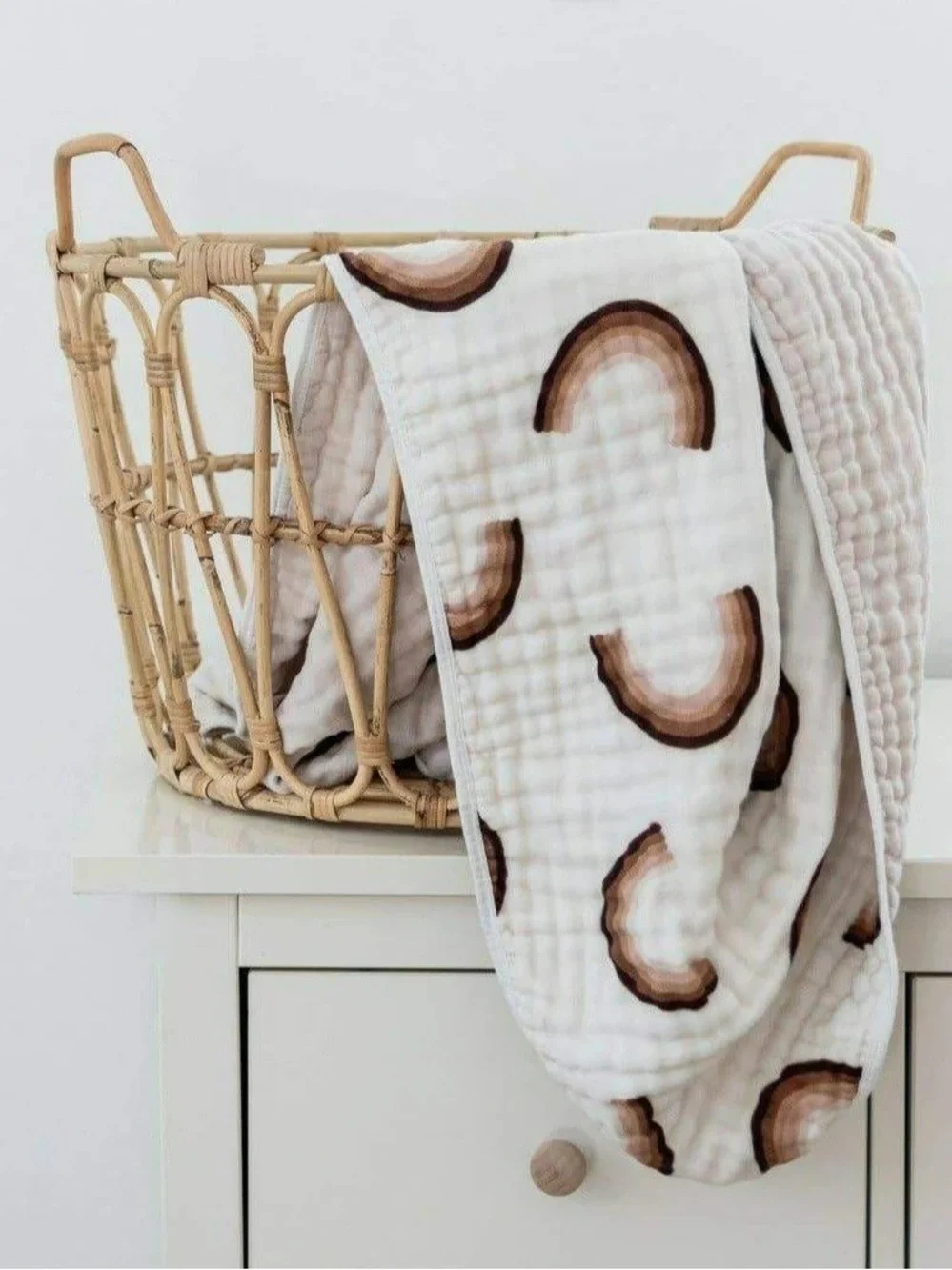 Brixton phoenix Cream Muslin Blanket with Brown Rainbow Print